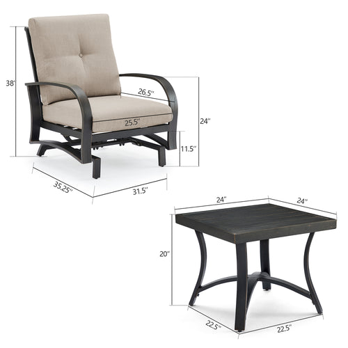 Chamber 3 Pieces Outdoor/Indoor Aluminum Patio Bistro Set with Club Chairs , Sunbrella Cushions and Side Table