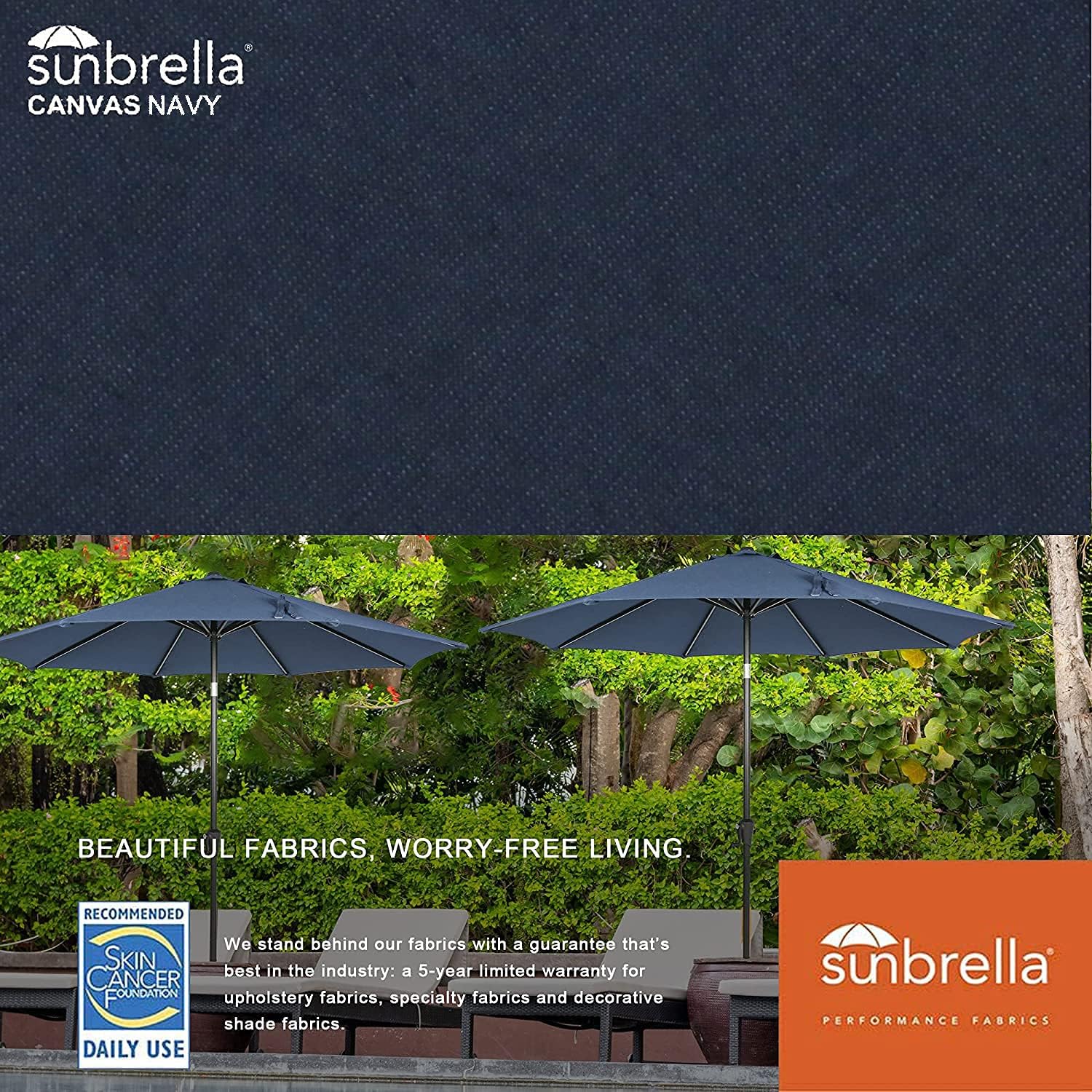 best waranty patio umbrella Patio TREE 9Ft Manual-tilted Patio Round Market Umbrella with Crank Handle and Sunbrella Fabric (Canvas Navy)