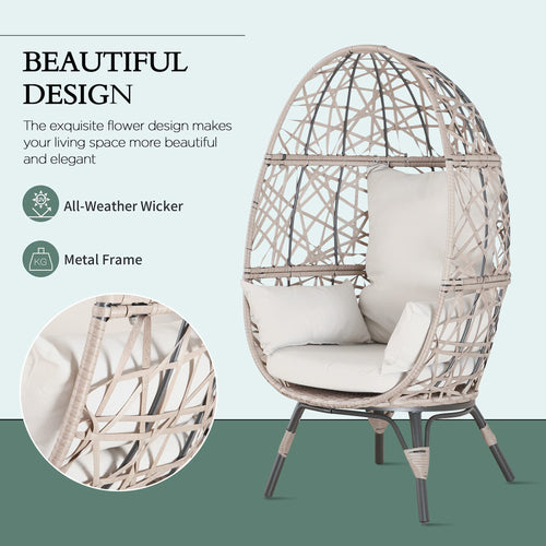 Patio&Indoor Rattan Egg Chair with Cushion and Pillow for Living Room Patio Courtyard