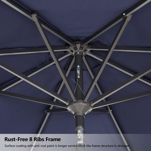 9 Ft Outdoor Tiltable Round Market Sunbrella Umbrella with Aluminum Pole and Crank, Canvas Navy(Stand Not Included)