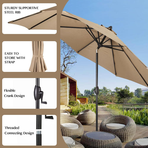 PATIO TREE 9Ft Tilting Umbrellas Patio Market Umbrella with Crank Handle and Sunbrella® Fabric (Heather Beige)