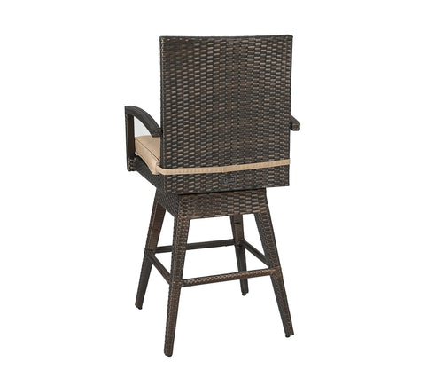 Outdoor Wicker Bar Stools Patio All-Weather Rattan Swivel Dining Chairs with Cushion, Brown