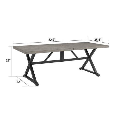 Azur 82.5” Outdoor Aluminum Rectangular Dining Table with 1.69” Umbrella Hole for 6 Person