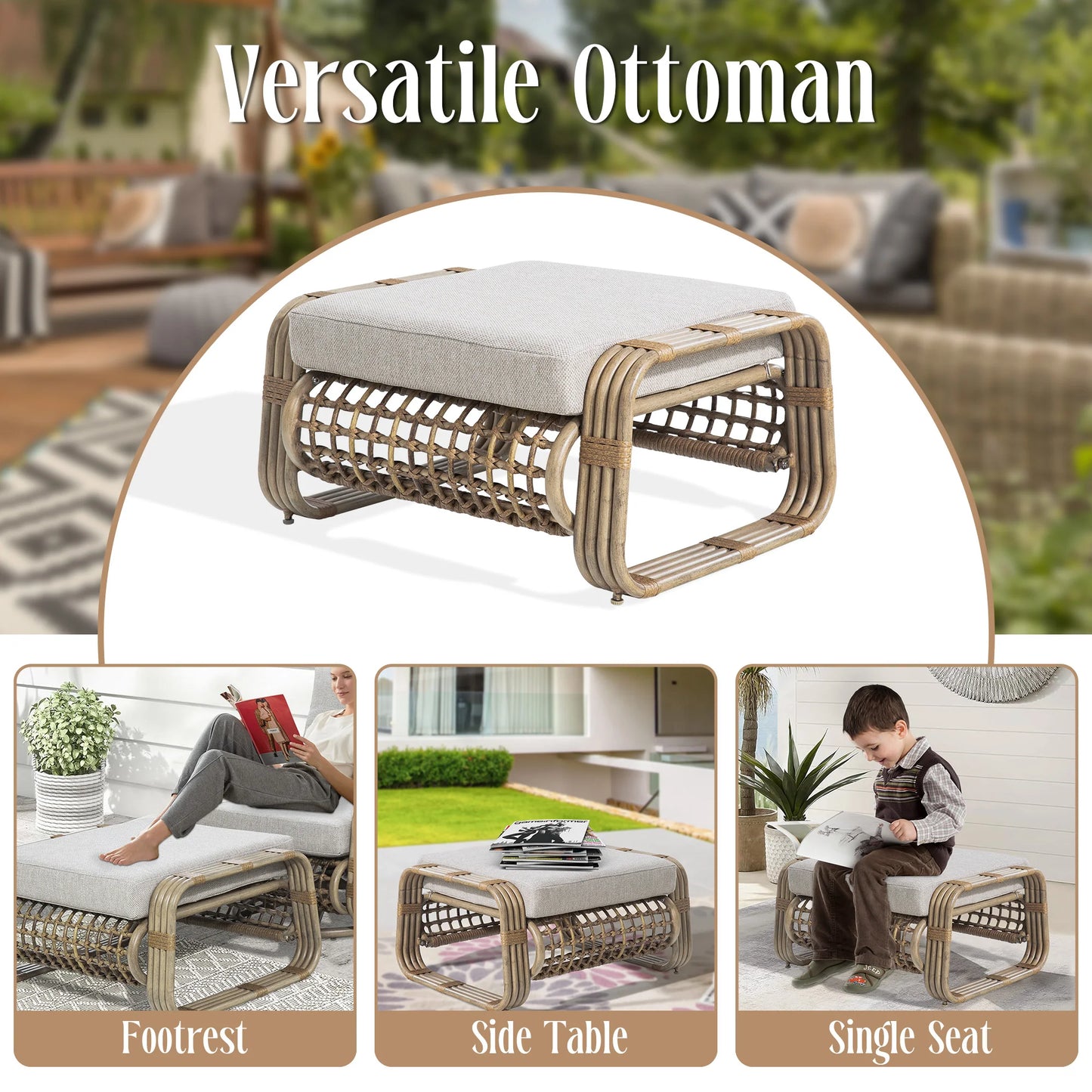 Arsterie 7 Pieces Aluminum Patio Furniture Sofa Sets With Ottoman