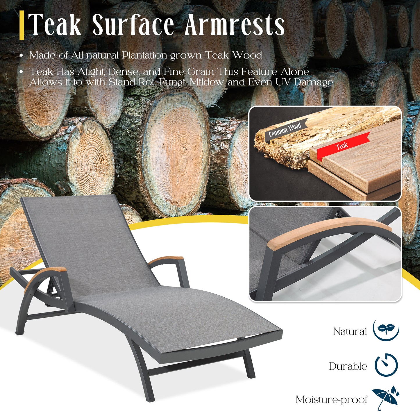 Chambray Outdoor Aluminum Armrest Chaise Lounge Chairs With Phifertex®  Sling Fabric (Set of 2)