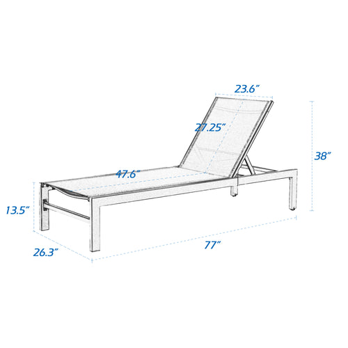 2 Pieces Outdoor Aluminum Chaise Lounge Chairs Patio Sling Sun Lounger Set Recliner with Wheels