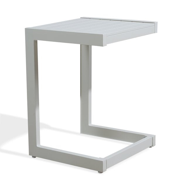 Patio Aluminum Side Table Outdoor Indoor C Shaped End Table, White