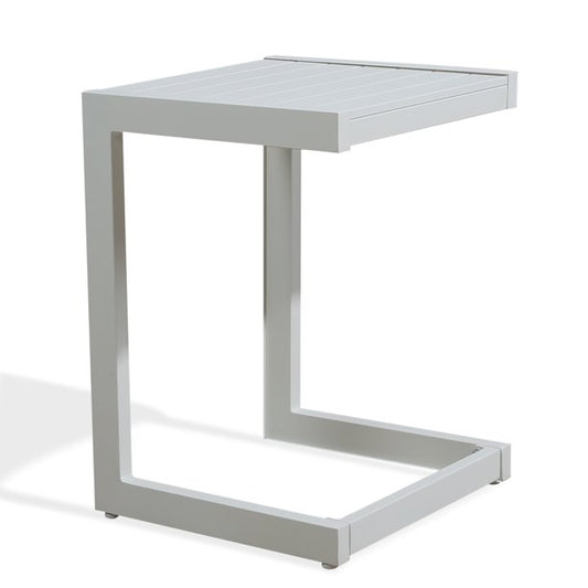OPEN BOX I Patio Aluminum Side Table Outdoor Indoor C Shaped End Table White