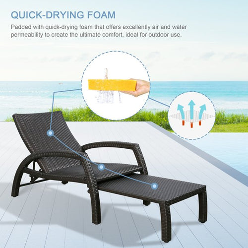 Chambray Outdoor Aluminum Woven Padded Chaise Lounge Set with Retractable Ottoman