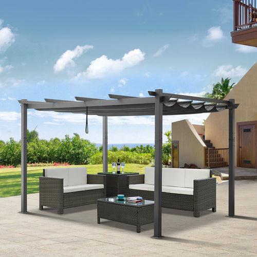 10Ft x 13Ft Patio Aluminum Pergola with UV-Proof Canopy Outdoor Heavy Duty Grape Trellis Pergola with Sunshade Canopy