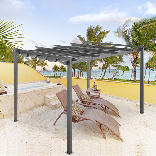 10Ft x 13Ft Patio Aluminum Pergola with UV-Proof Canopy Outdoor Heavy Duty Grape Trellis Pergola with Sunshade Canopy