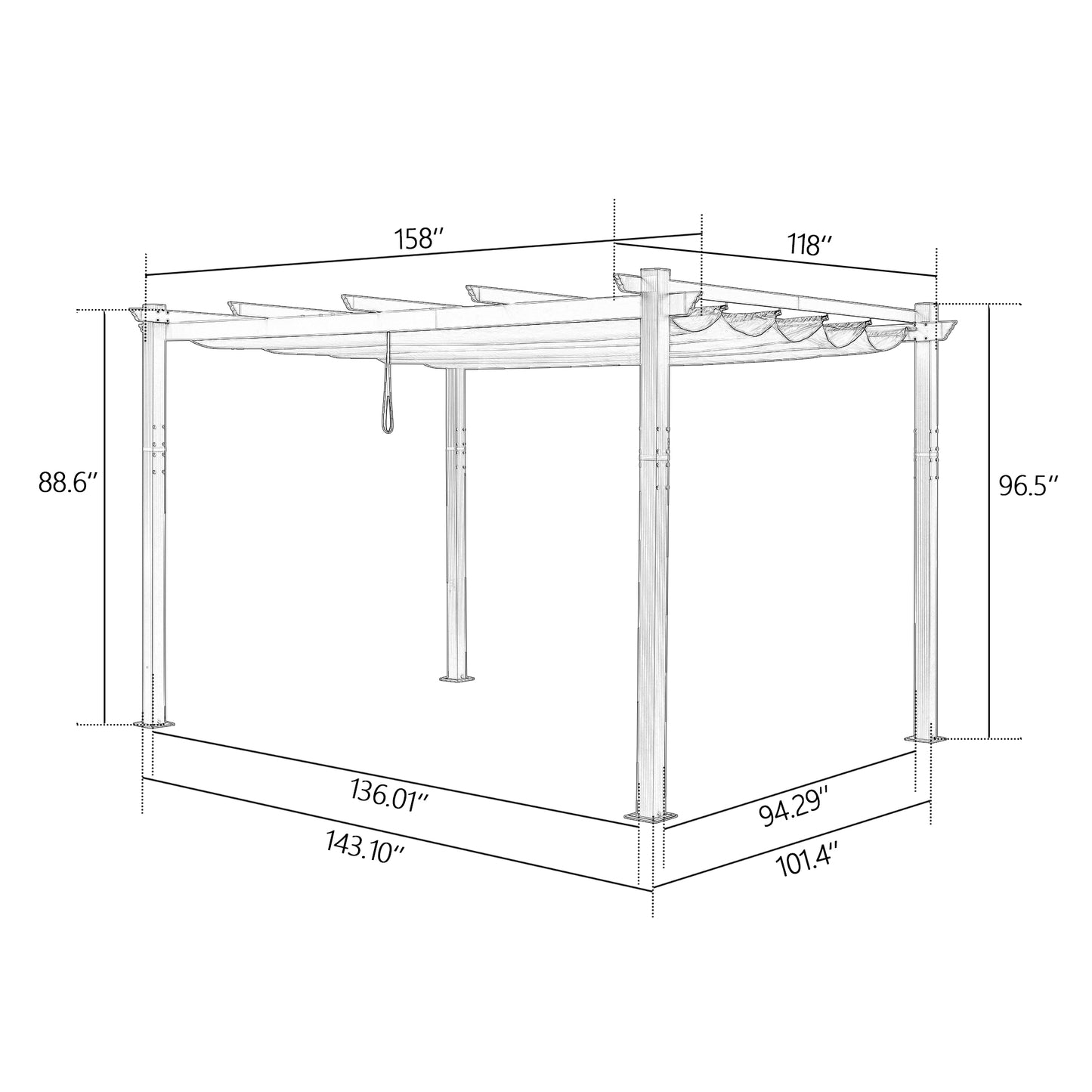 PATIO TREE 10Ft x 13Ft Patio Aluminum Retractable Pergola with Sun Shade Canopy Modern Backyard Deck