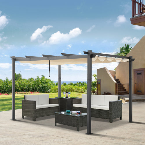 10Ft x 13Ft Patio Aluminum Pergola with UV-Proof Canopy Outdoor Heavy Duty Grape Trellis Pergola with Sunshade Canopy