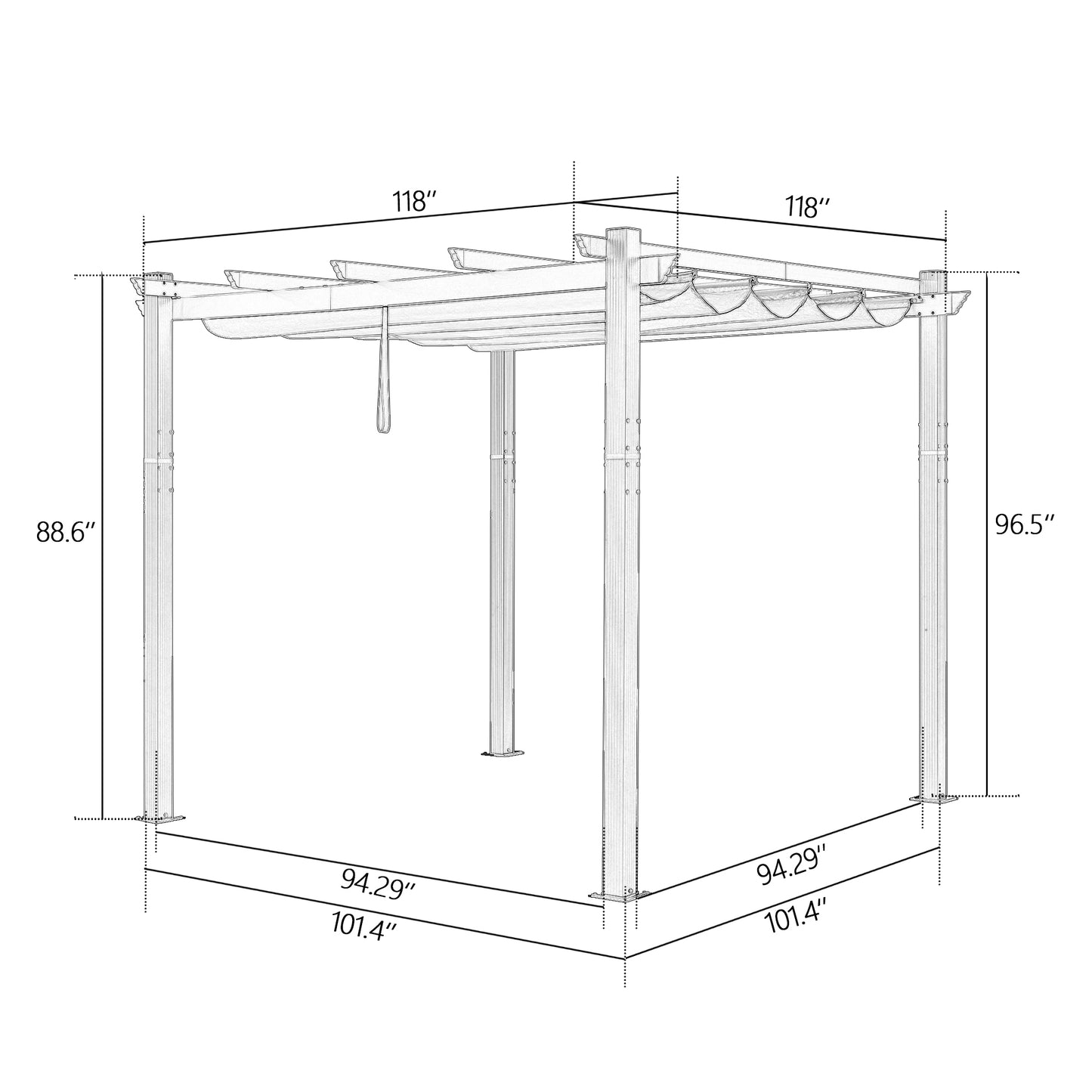 PATIO TREE 10Ft x 10Ft Patio Retractable Pergola with Sun Shade Canopy Modern Backyard Deck