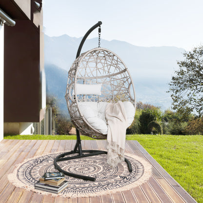 Peakhome Furnishings Swing Outdoor Patio Lounge Egg Chair with Cushion and Stand