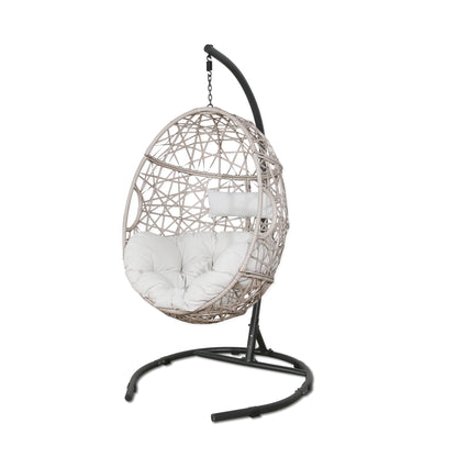 Peakhome Furnishings Swing Outdoor Patio Lounge Egg Chair with Cushion and Stand