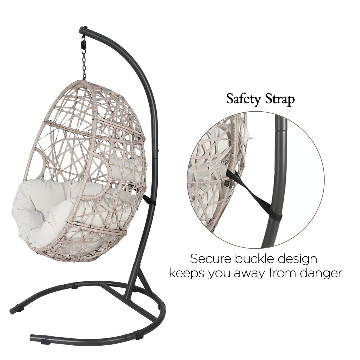 Peakhome Furnishings Swing Outdoor Patio Lounge Egg Chair with Cushion and Stand