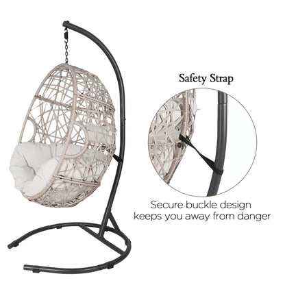 Peakhome Furnishings Swing Outdoor Patio Lounge Egg Chair with Cushion and Stand