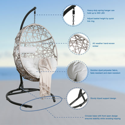 Peakhome Furnishings Swing Outdoor Patio Lounge Egg Chair with Cushion and Stand
