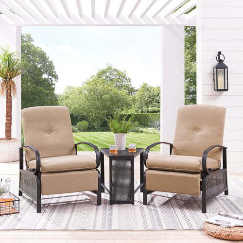 Outdoor/Indoor 2-Person Conversation set Seating Group with Recliner Chairs and Metal End Table