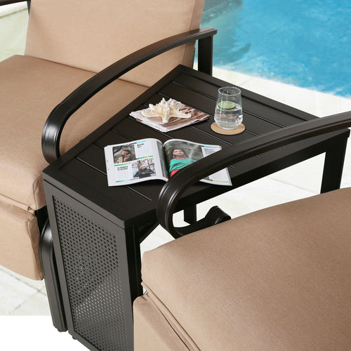 Outdoor/Indoor 2-Person Conversation set Seating Group with Recliner Chairs and Metal End Table