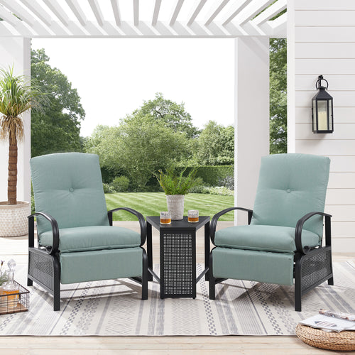 Outdoor/Indoor 2-Person Conversation set Seating Group with Recliner Chairs and Metal End Table