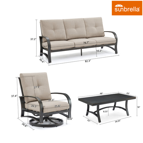 Chamber 4 Pieces Aluminum Patio Conversation Sofa Sets with Sunbrella® Cushions