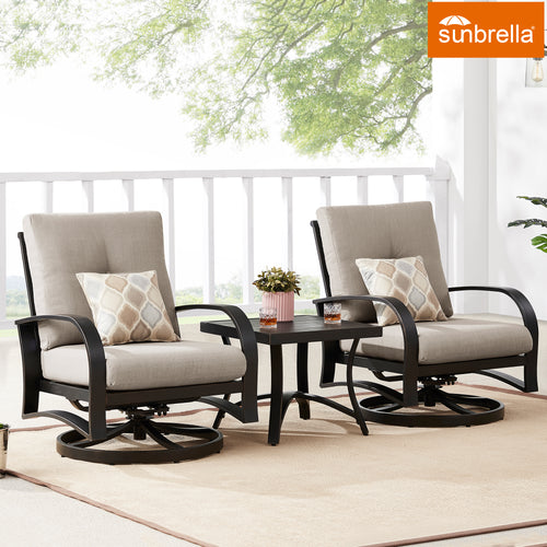 Chamber 3 Pieces Outdoor/Indoor Aluminum Patio Bistro Set with Club Chairs , Sunbrella Cushions and Side Table