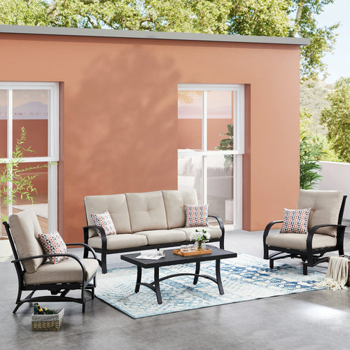 Chamber 4 Pieces Aluminum Patio Conversation Sofa Sets with Sunbrella® Cushions