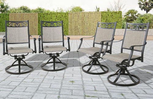 Cast Aluminum Patio Swivel Dining Chairs Outdoor Slight Rocking Chairs with Textilene Sling Seat and Back