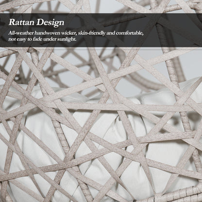 Peakhome Furnishings Outdoor/Indoor Wicker Hanging Basket Swing Egg Chair with Stand and Cushion