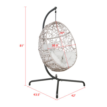Peakhome Furnishings Outdoor/Indoor Wicker Hanging Basket Swing Egg Chair with Stand and Cushion