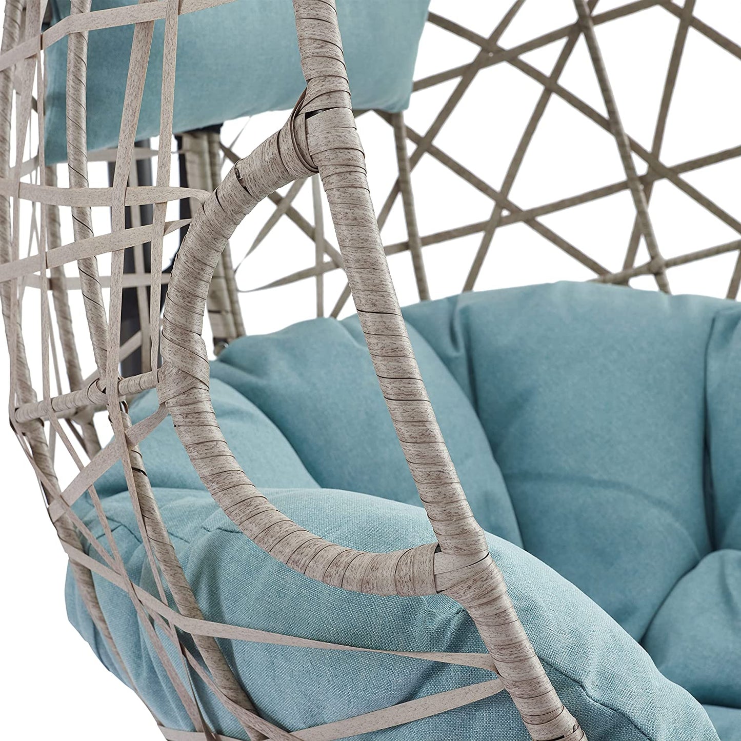 Peakhome Furnishings Outdoor/Indoor Wicker Hanging Basket Swing Egg Chair with Stand and Cushion