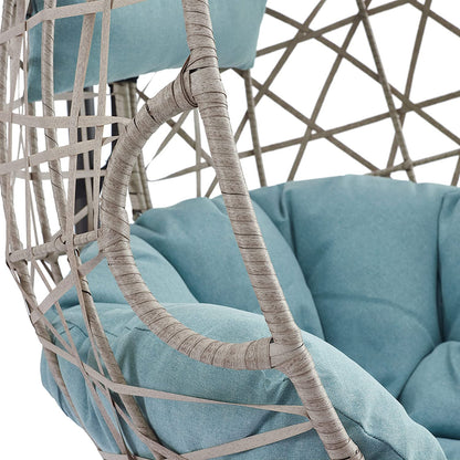 Peakhome Furnishings Outdoor/Indoor Wicker Hanging Basket Swing Egg Chair with Stand and Cushion