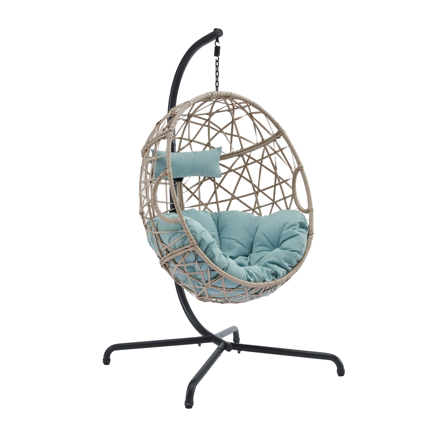 Peakhome Furnishings Outdoor/Indoor Wicker Hanging Basket Swing Egg Chair with Stand and Cushion
