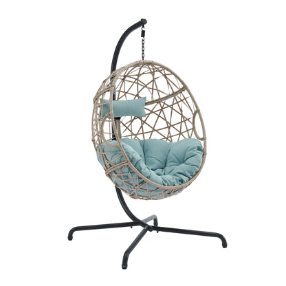 Peakhome Furnishings Outdoor/Indoor Wicker Hanging Basket Swing Egg Chair with Stand and Cushion