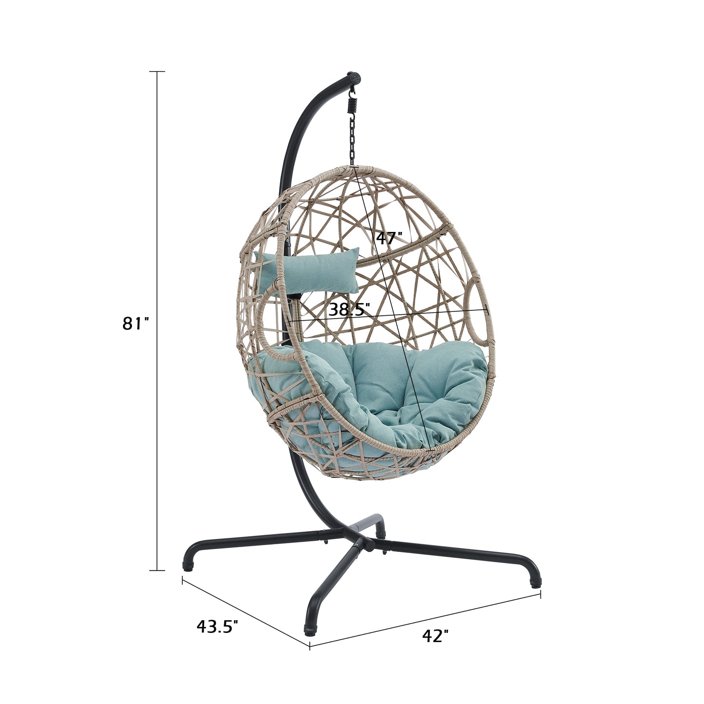 Peakhome Furnishings Outdoor/Indoor Wicker Hanging Basket Swing Egg Chair with Stand and Cushion