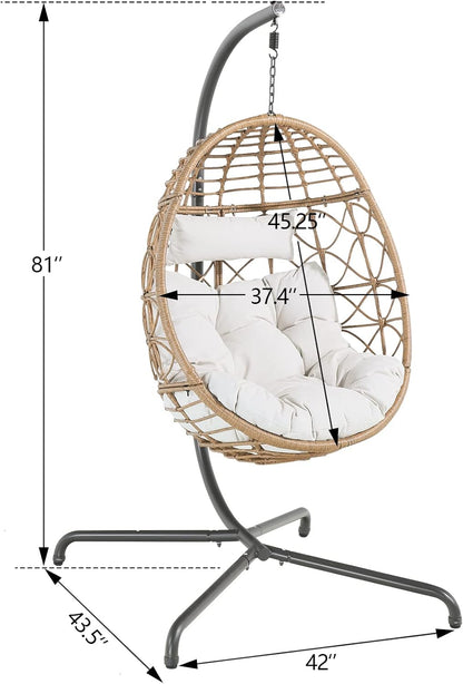 Peakhome Furnishings Egg Chair with Stand, Patio Wicker Hanging Chair, Hammock Swing Chair for Bedroom, Balcony, Garden
