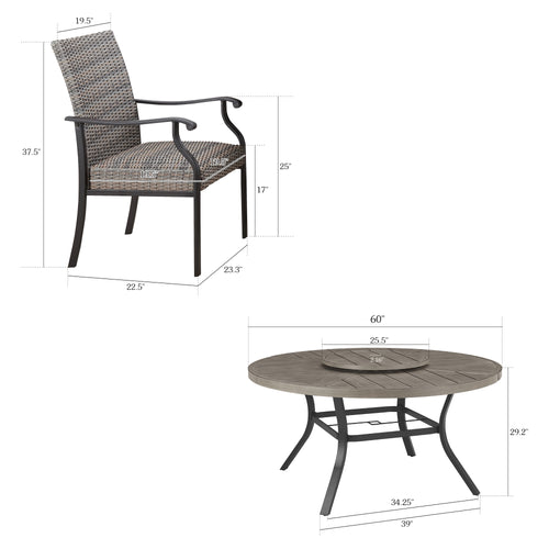 PEAKHOME Patio 4 Person & 6 Person Round Dining Set With Lazy Susan and Wicker Dining Chair/Quick-Drying Foam