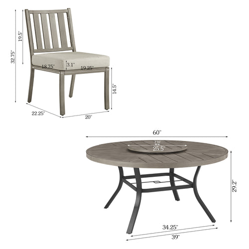 PEAKHOME Azur Patio Round Dining Table Sets With Armless Chair And Sunbrella® Cushions