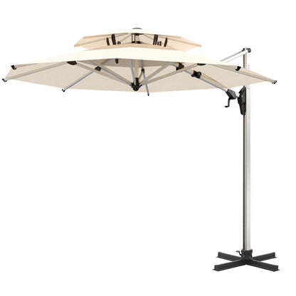 PATIO TREE Milano Double Top 11ft Round Patio Cantilever Umbrella for Deck, Pool, Backyard