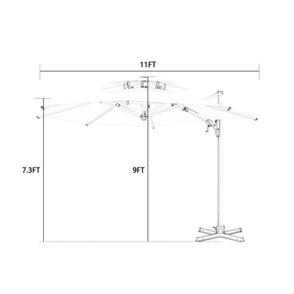 PATIO TREE Milano Double Top 11ft Round Patio Cantilever Umbrella for Deck, Pool, Backyard