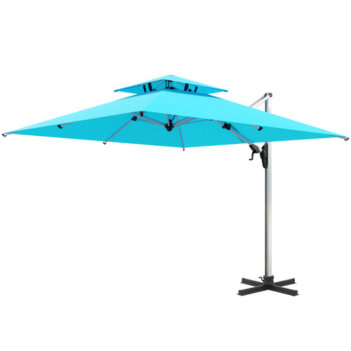 PATIO TREE Milano 10ft Patio 2 Tiers Vented Square Anodized Aluminium Cantilever Umbrella 360 Degree Rotation Offset Hanging Umbrella Outdoor Market Umbrella, 8 Ribs, Infinite Tilt