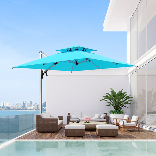 PATIO TREE Milano 10ft Square Cantilever Umbrella Double Top