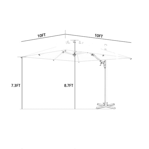 PATIO TREE Milano 10ft Patio 2 Tiers Vented Square Anodized Aluminium Cantilever Umbrella 360 Degree Rotation Offset Hanging Umbrella Outdoor Market Umbrella, 8 Ribs, Infinite Tilt