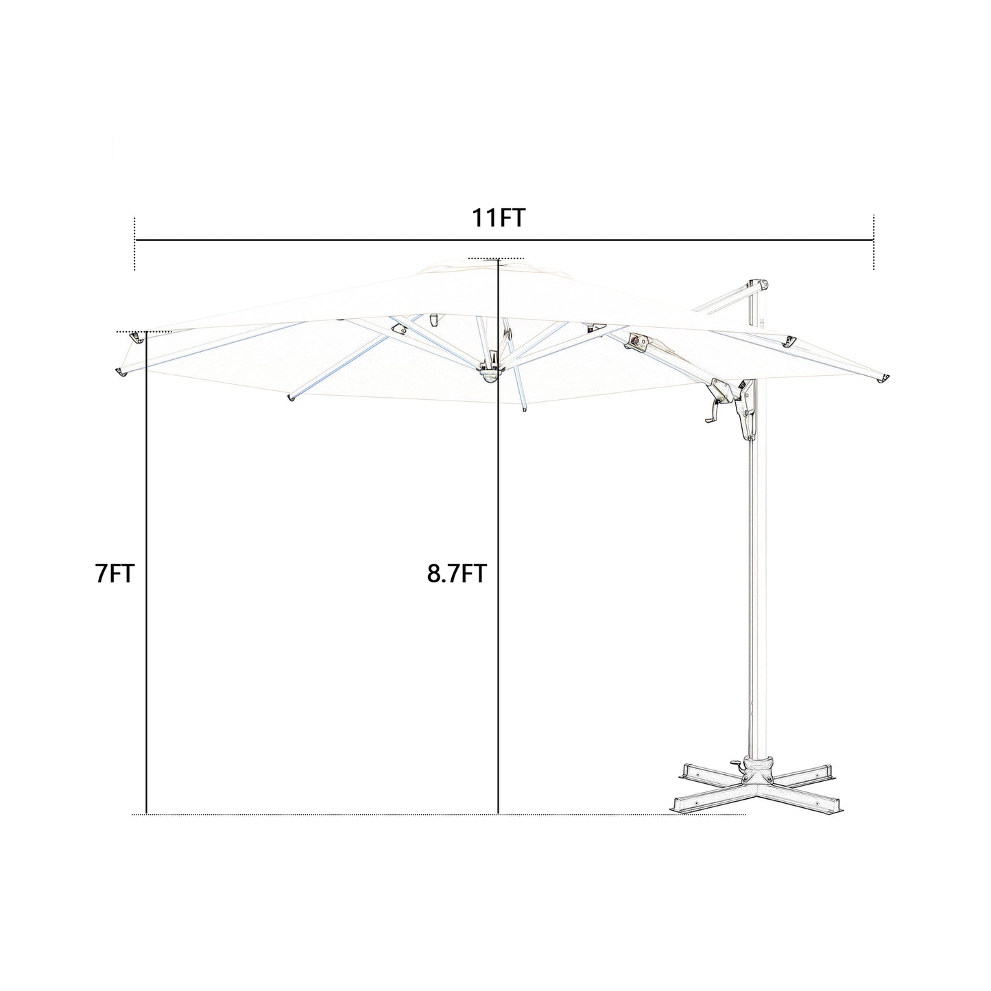PATIO TREE Belize 11ft Large Round Patio Cantilever Umbrella For Garden Pool Porch