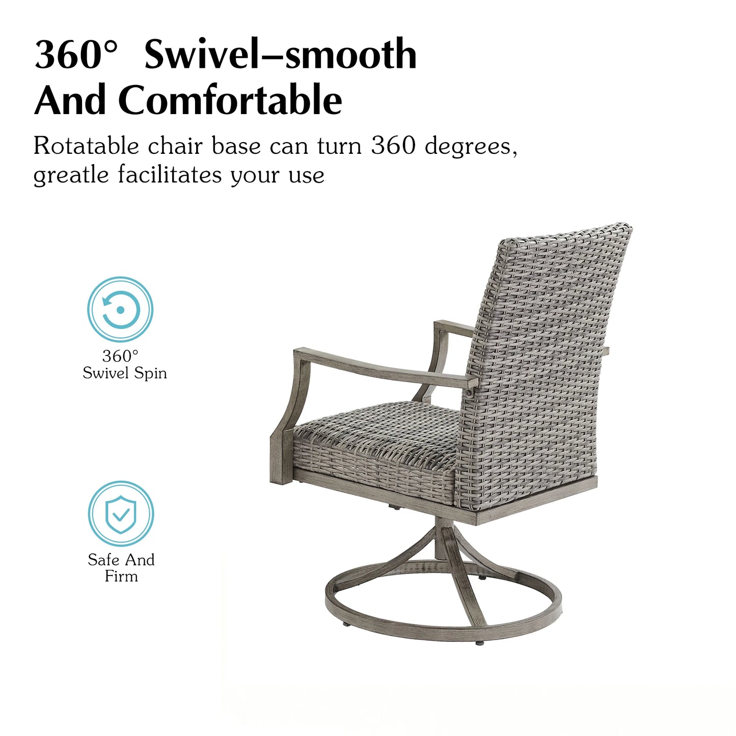 PEAKHOME Allure 2 Pieces Outdoor Swivel Dining Chair With Padded Quick Dry Foam
