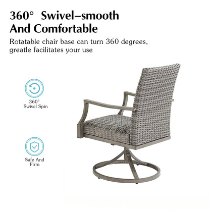 PEAKHOME Allure 2 Pieces Outdoor Swivel Dining Chair With Padded Quick Dry Foam