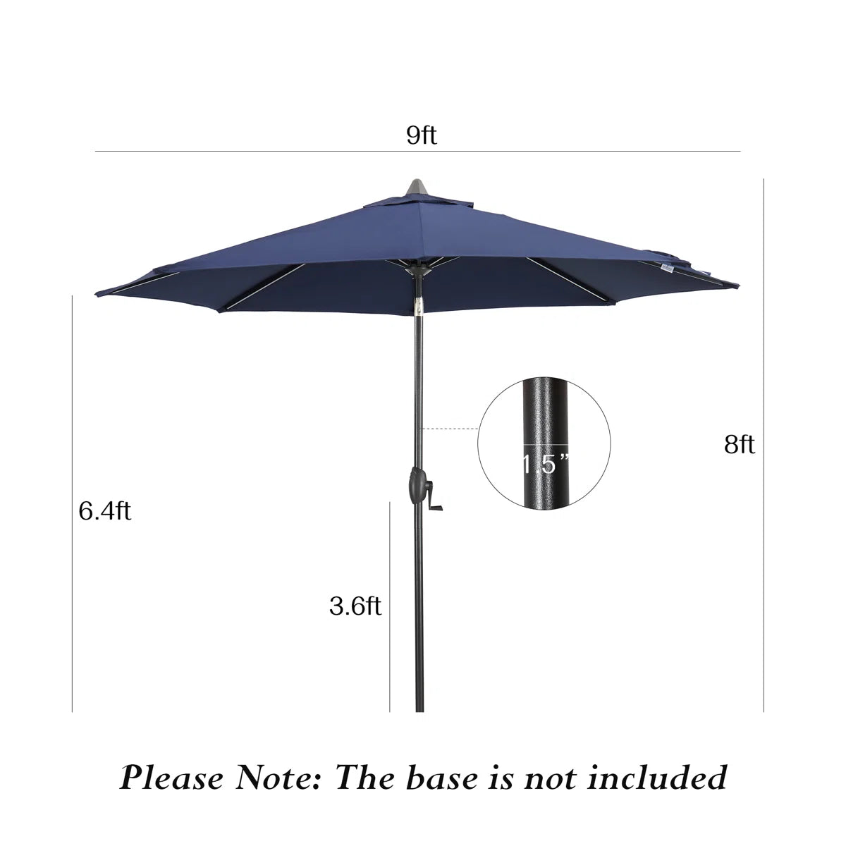 PATIO TREE 9Ft Manual-tilted Patio Round Market Umbrella with Crank Handle and Sunbrella® Fabric (Canvas Navy)