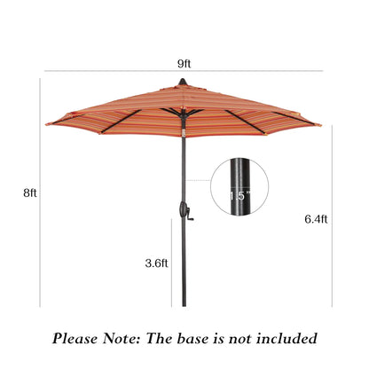 PATIO TREE 9ft Stripe Round Market Umbrella, Crank Lift, Push Button Tilt, Brown Pole, Sunbrella® (Dolce Mango)